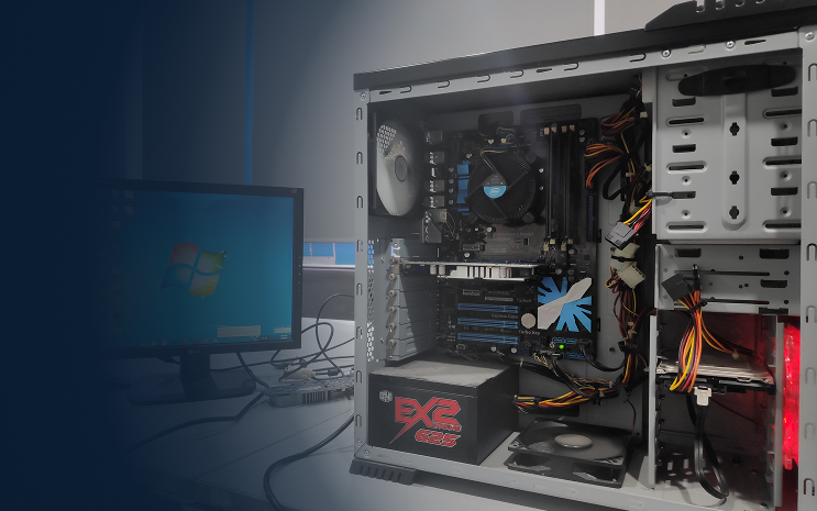 Desktop PC with its side panel open for maintenance